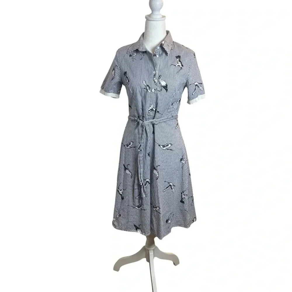 Sucrefas‎ Navy White Striped 50s Style Collared Dress Small Rockabilly Pin-Up